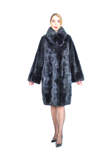 Черная норковая шуба Поперечка с воротником